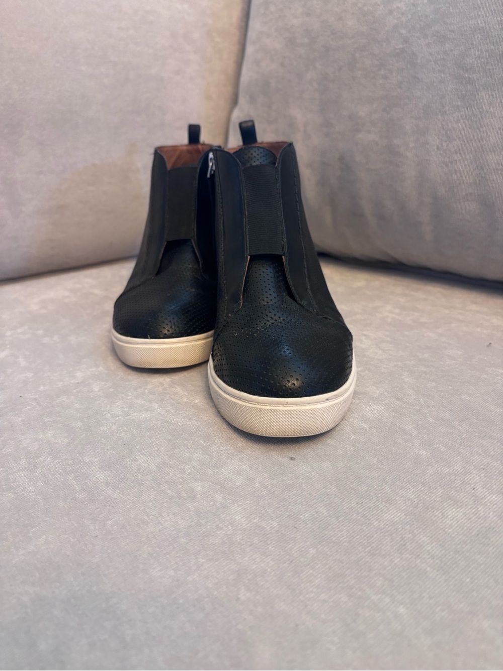 Paolo Black Leather Wedge Sneakers with White Soles